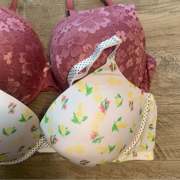 Victoria Secret Bundle 2 Bras Lace Perfect Shape Lemon Print Push Up - Picture 6 of 13
